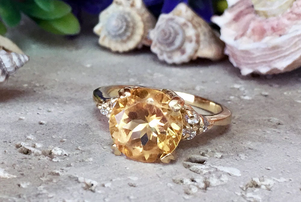 Citrin Ring - November Geburtsstein Statement Gold Verlobungsring Echter Runder Cocktail Prong von HolyLandJewelry