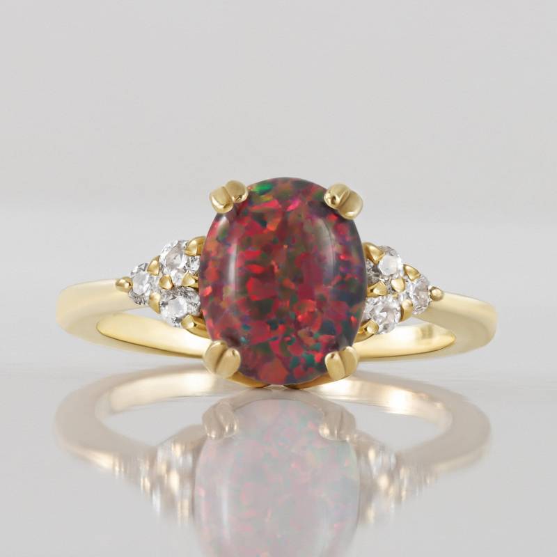 Feueropal Ring - Roter Opal Statement Ovaler Verlobungsring Goldring Cocktailring Edelsteinring Opalschmuck von HolyLandJewelry