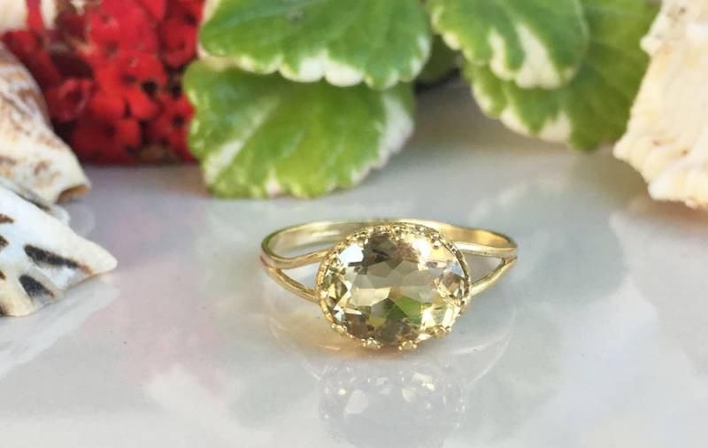 Gelb Citrin Ring - Echter Edelstein November Birthstone Schmuck Oval Schlichter Zarter von HolyLandJewelry
