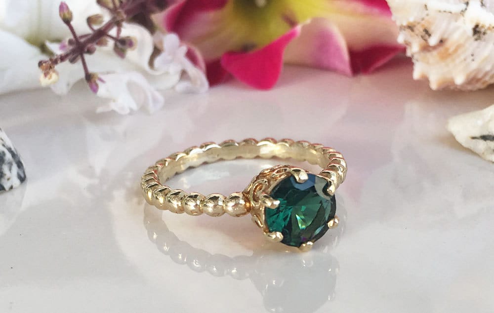 Grüner Turmalin Ring - Stapelring Schlichter Schmuck Goldring Runder Geburtstag Geschenk Zierlicher von HolyLandJewelry