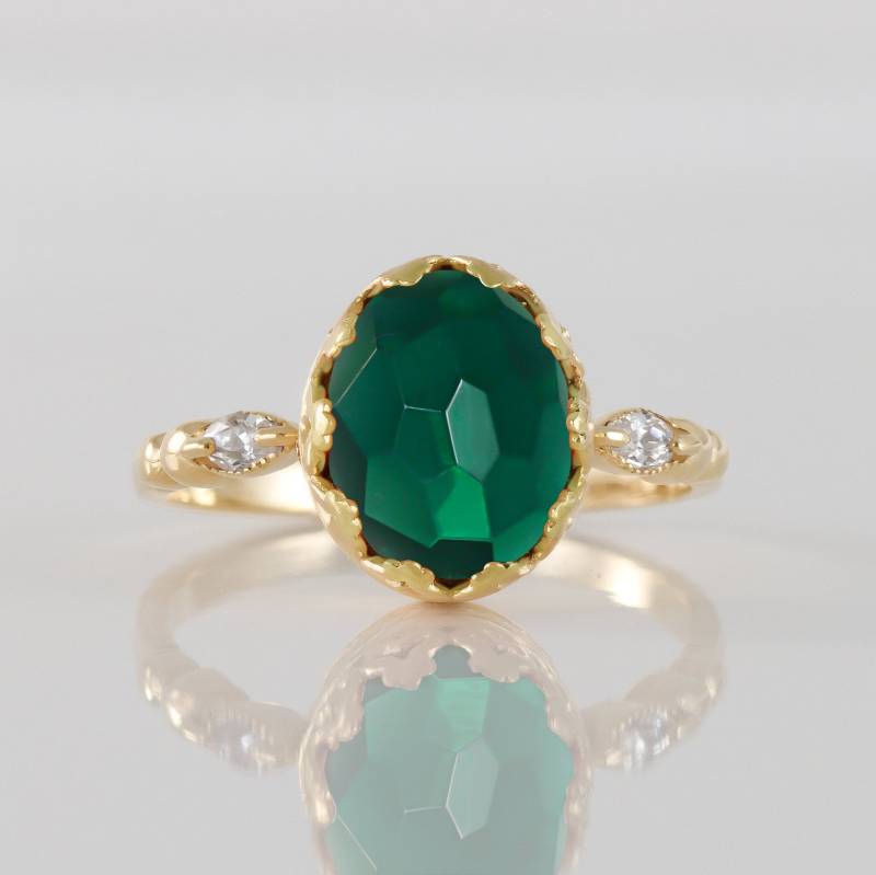 Grüner Turmalin Ring - Statement Gold Cocktail Oval Zarter Edelstein Band von HolyLandJewelry