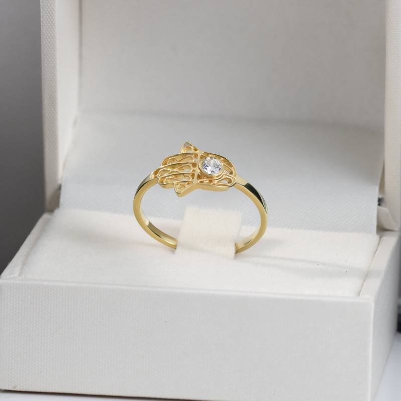 Hamsa Ring - Hand Der Fatima Schutz Vor Dem Bösen Gold Alltags Schmuck Filigraner Schlichter Glück von HolyLandJewelry