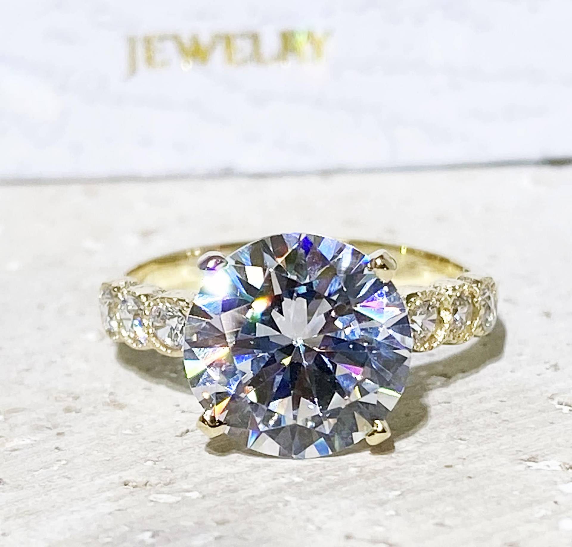 Klarer Quarz Ring - Goldring Krappenring Statement April Geburtsstein Edelstein Band Verlobungsring Runder von HolyLandJewelry