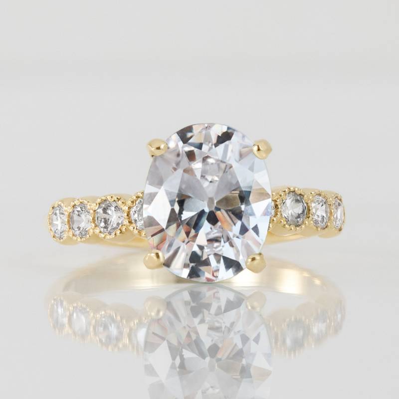 Klarer Quarz Ring - Goldring Krappenring Statement Cocktail April Geburtsstein Edelstein Band Verlobungsring Oval von HolyLandJewelry