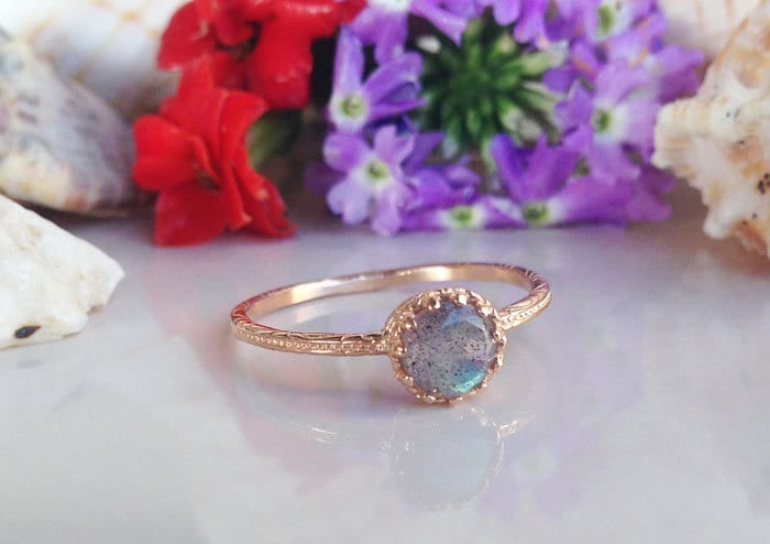 Labradorit Ring - Echter Edelstein Zusteckring Gold Schlichter Runder Schmaler von HolyLandJewelry