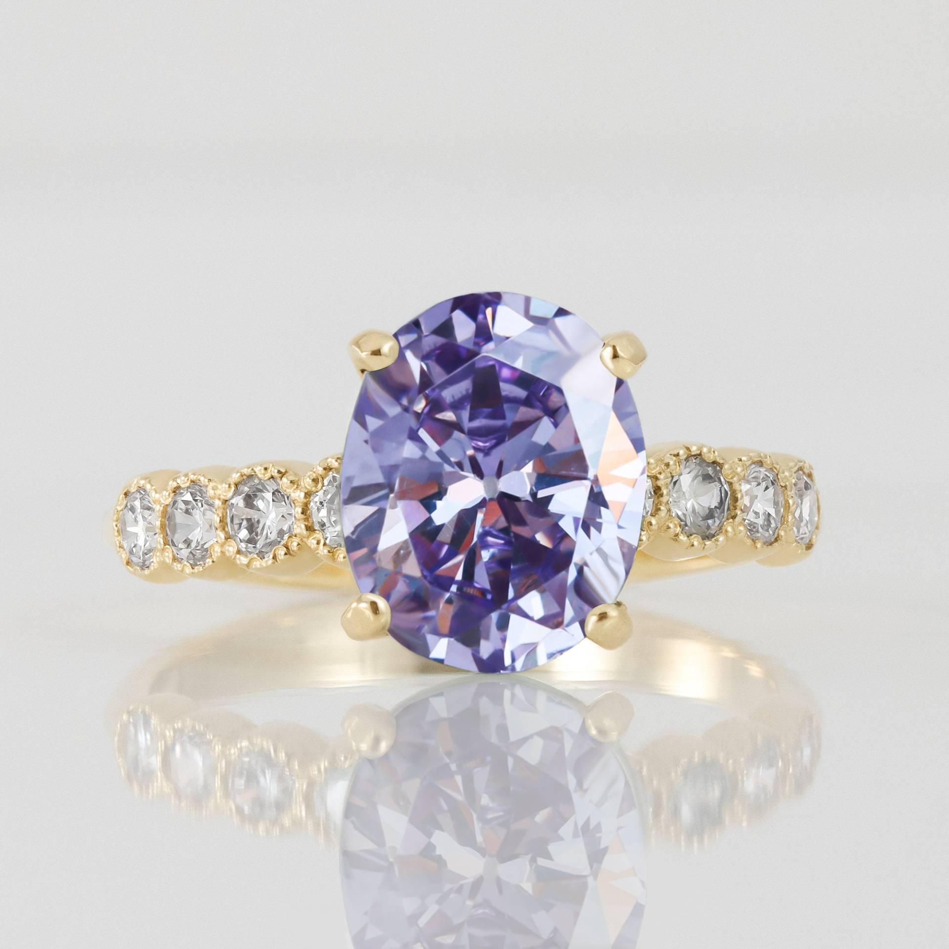 Lavendel Amethyst Ring - Statement Gold Verlobungsring Ovaler Stein Cocktail Edelstein Prong von HolyLandJewelry