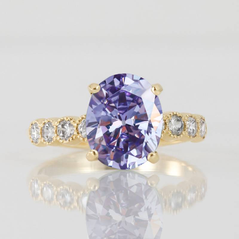 Lavendel Amethyst Ring - Statement Gold Verlobungsring Ovaler Stein Cocktail Edelstein Prong von HolyLandJewelry