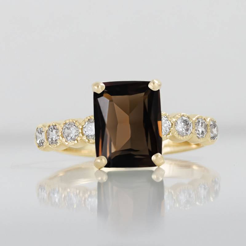 Rauchquarz Ring - Echter Edelstein Gold Statement Verlobungsring Cocktail von HolyLandJewelry
