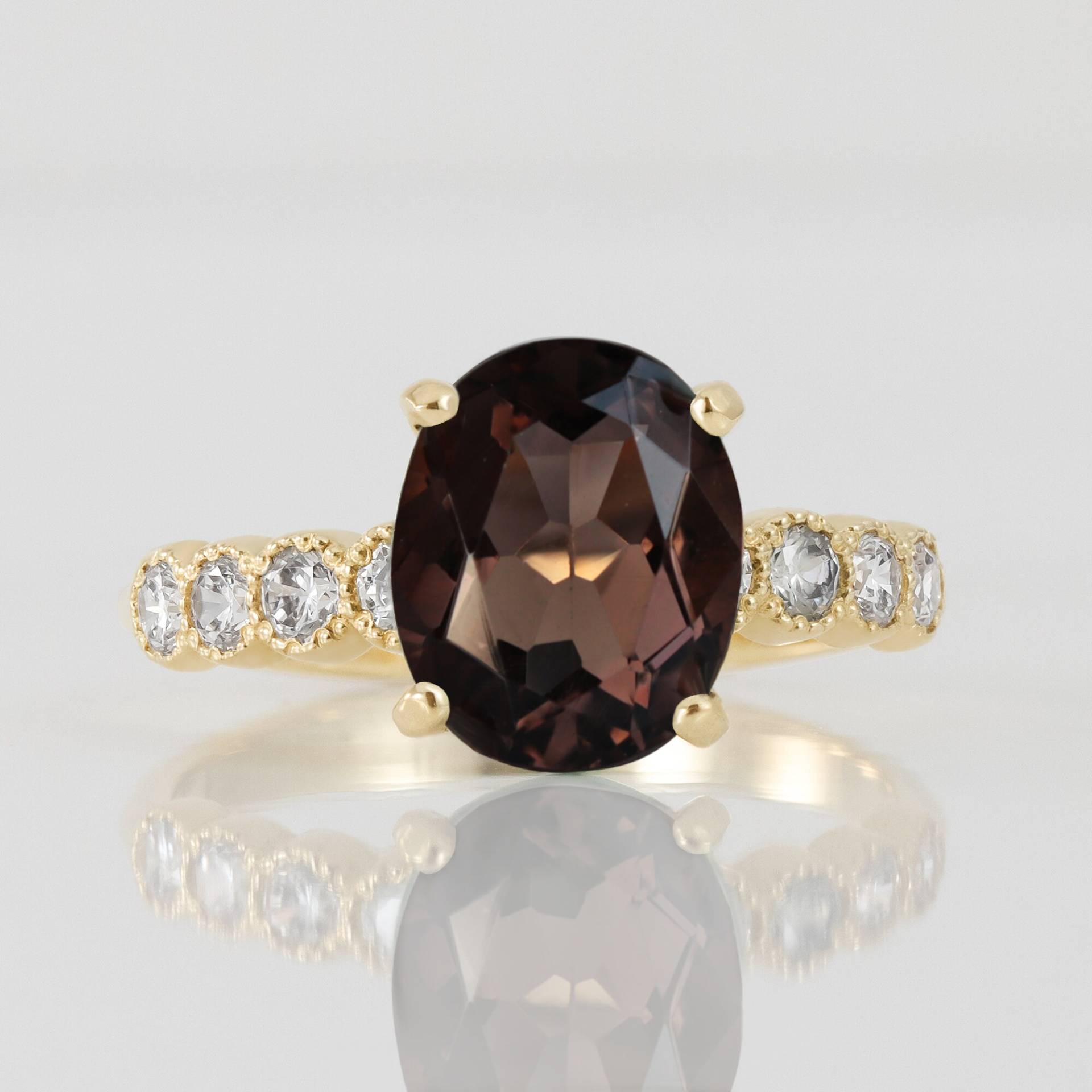 Rauchquarz Ring - Echter Edelstein Gold Statement Verlobungsring Cocktailring Oval Rauchtopas von HolyLandJewelry