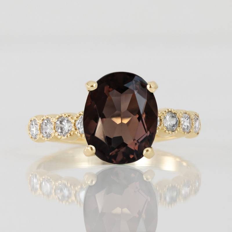 Rauchquarz Ring - Echter Edelstein Gold Statement Verlobungsring Cocktailring Oval Rauchtopas von HolyLandJewelry