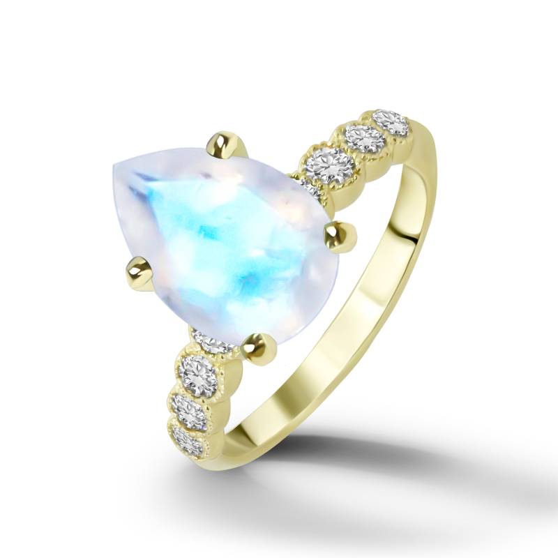 Regenbogen Mondstein Ring - Juni Geburtsstein Gold Verlobungsring Statement Tropfen Cocktail Edelstein von HolyLandJewelry