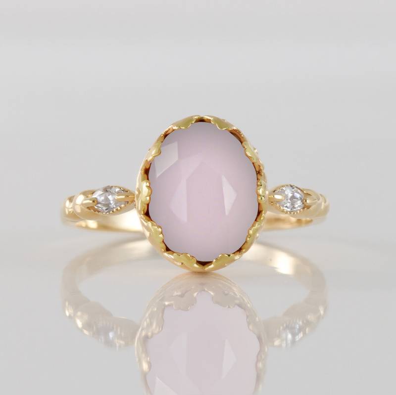 Rosenquarz Ring - Gold Statement Zarte Oval Oktober Geburtsstein Edelstein von HolyLandJewelry