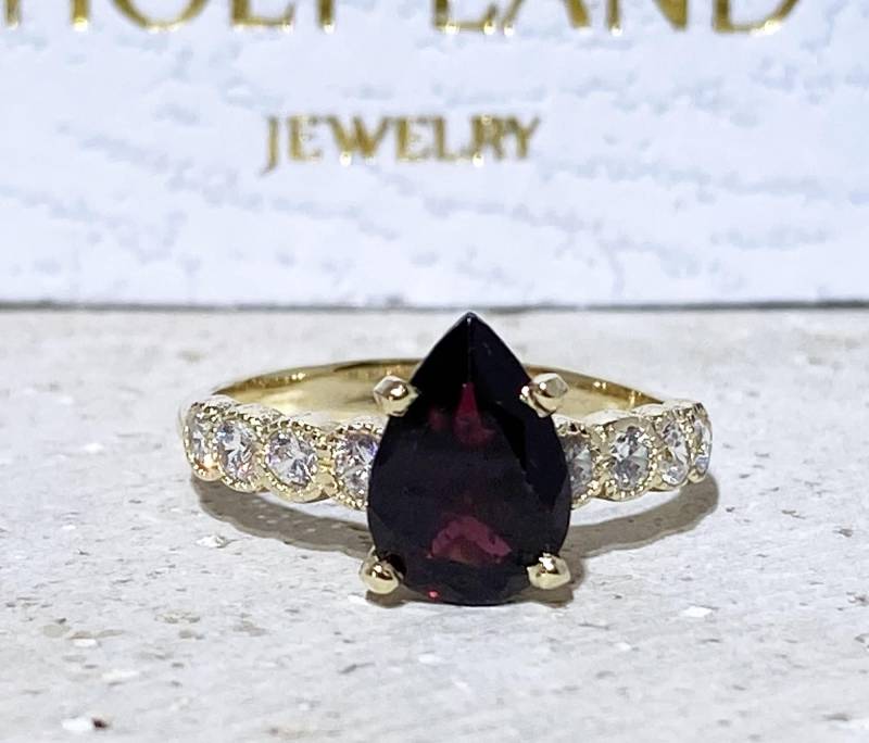 Roter Granat Ring - Januar Statement Gold Verlobungs Krappen Tropfen Cocktail Edelstein Band von HolyLandJewelry