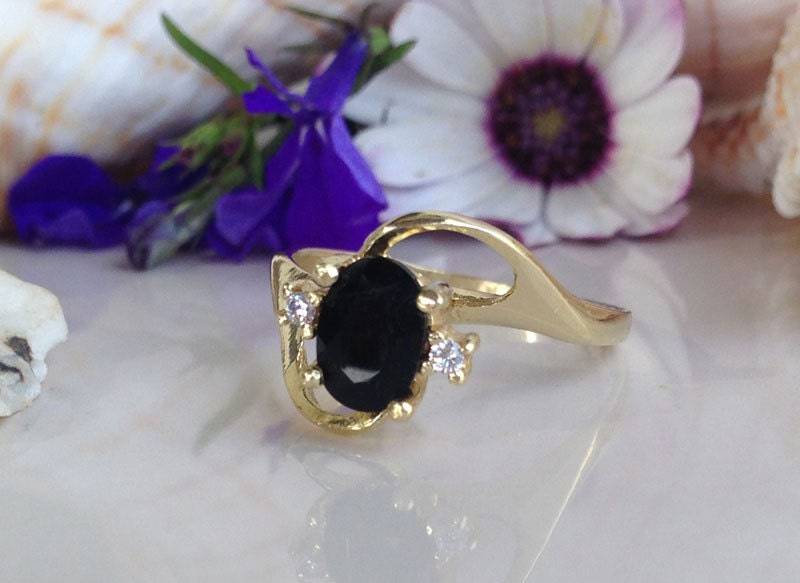 Schwarzer Onyx Ring - Echter Edelstein Goldring Geburtsstein Verlobungsring Brautschmuck von HolyLandJewelry