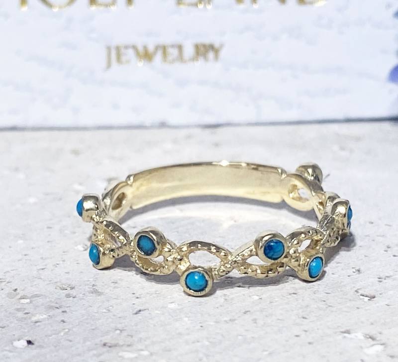 Türkis Ring - Dezember Geburtsstein Stapelring Schlichter Goldring Echtes Edelstein Band Unendlichkeit Zierlicher von HolyLandJewelry