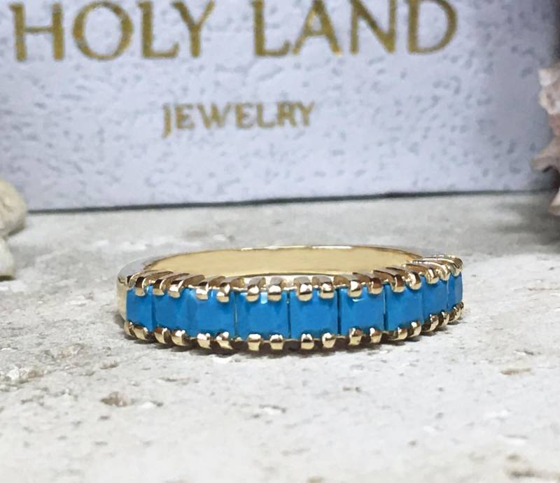 Türkis Ring - Dornröschen Dezember Geburtsstein Halb Eternity Goldring Stapelring Prong Türkis Ring - Dornröschen Dezember Geburtsstein Halb Eternity Goldring Stapelring Prong von HolyLandJewelry