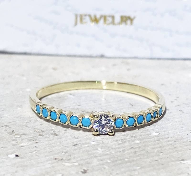 Türkis Ring - Dornröschen Gold Zarter Stapel Schlichter von HolyLandJewelry