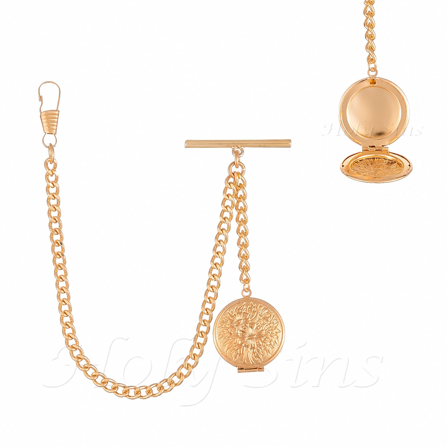 Gold Farbe Single Albert Taschenuhr Kette Mit Medaillon Gold Farbe Single Albert Taschenuhr Kette Mit Medaillon von HolySinsAntique