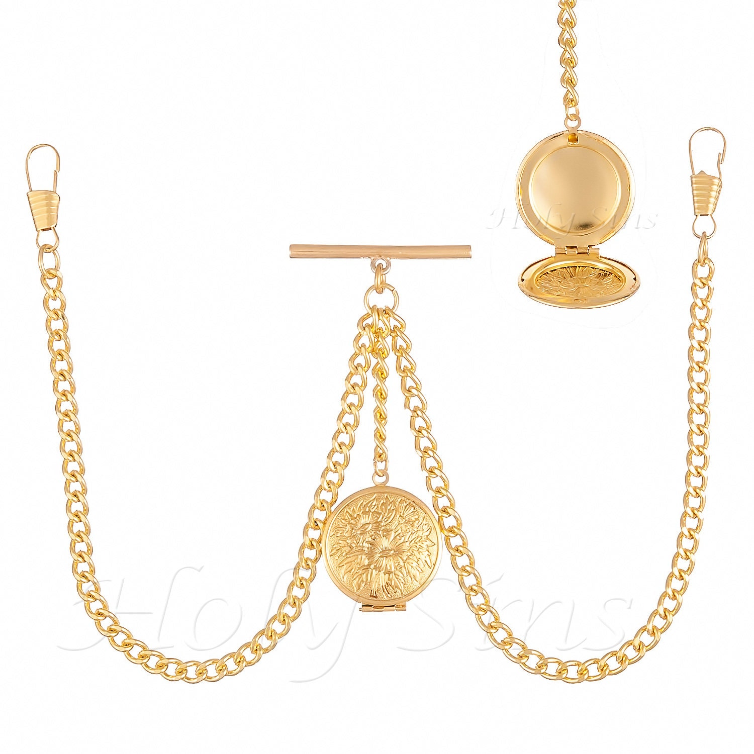 Podwójne Albert Gold Kolor Kieszeni Zegarek Fob Łańcucha Z Medaillon 051 Podwójne Albert Gold Kolor Kieszeni Zegarek Fob Łańcucha Z Medaillon 051 von HolySinsAntique