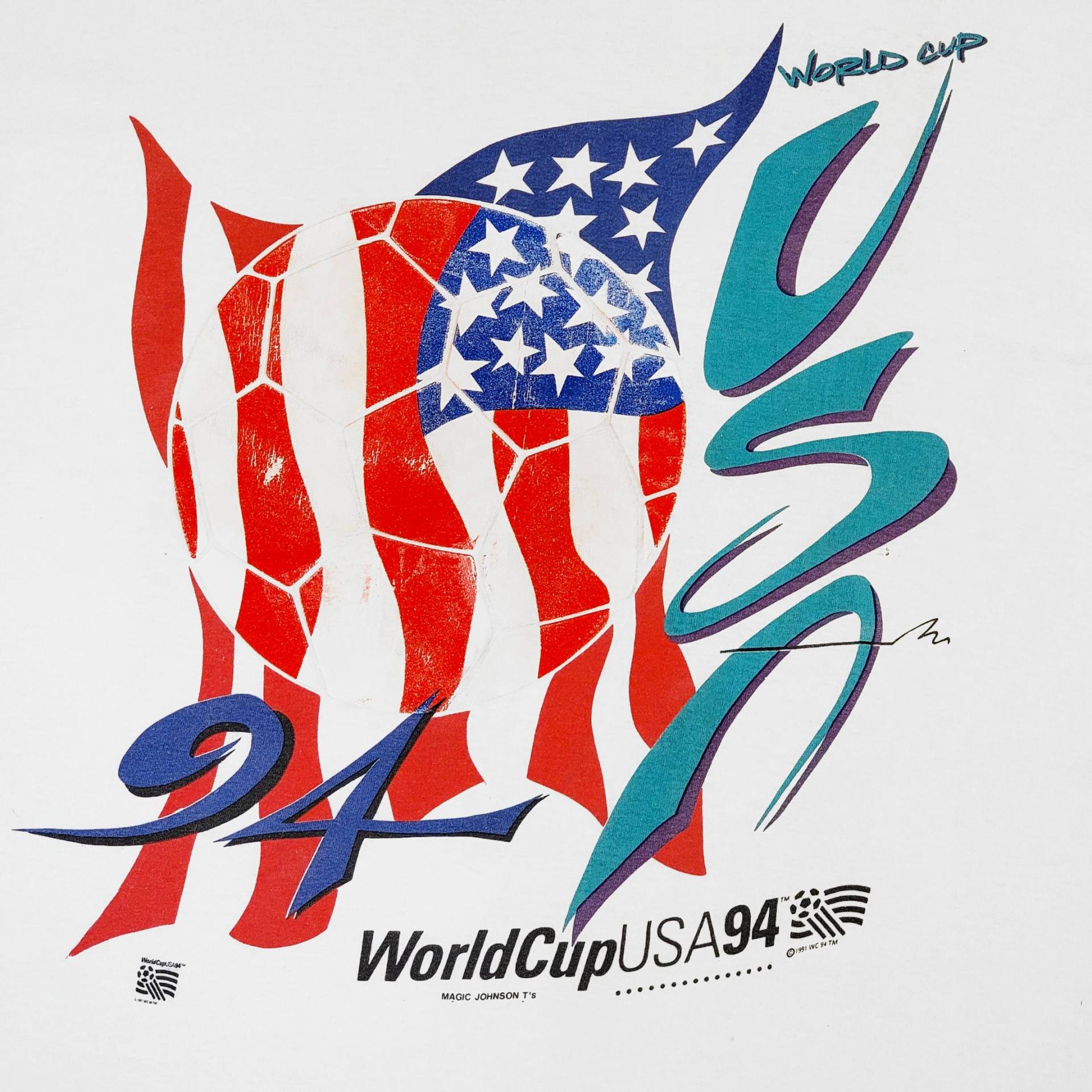 World Cup Fußball Vintage 90Er Jahre Usa Magic Johnson T's T-Shirt - 1994 Gedruckt in Den Amerikas Favoriten Herren Extra Groß Kostenloser Versand von HolySport