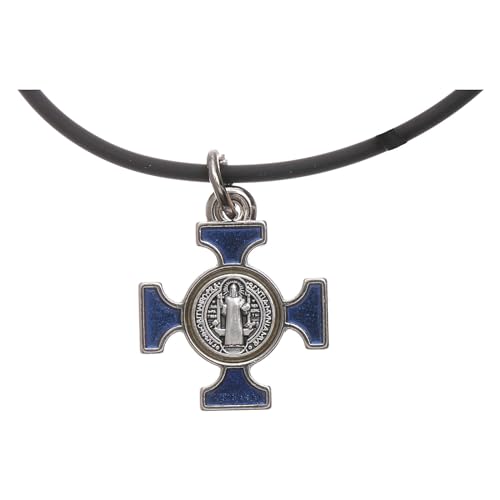 Holyart Kette Kreuz Heilig Benediktus keltisch Blau 2x2, Vergoldet von Holyart