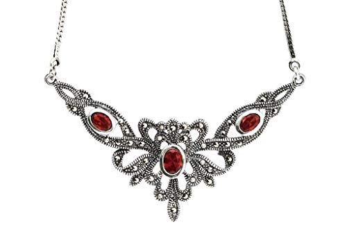 Holzenplotz Elegantes Mittelalter Collier mit Granatstein - Silber 925 - Schlangenkette - Unisex - Collier von Holzenplotz