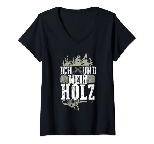 Damen Ich und mein Holz - Holzfäller Forst Wald Lustiges Holz T-Shirt mit V-Ausschnitt Damen Ich und mein Holz - Holzfäller Forst Wald Lustiges Holz T-Shirt mit V-Ausschnitt von Holzfäller Hobby