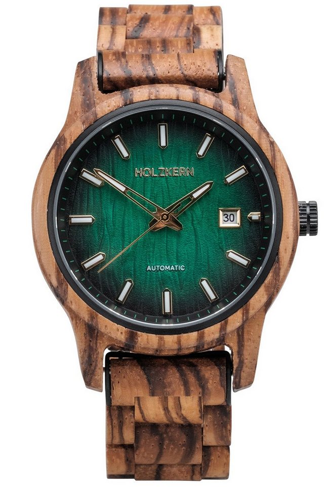Holzkern Automatikuhr Automatik Nightbird Zebrano/Grün von Holzkern