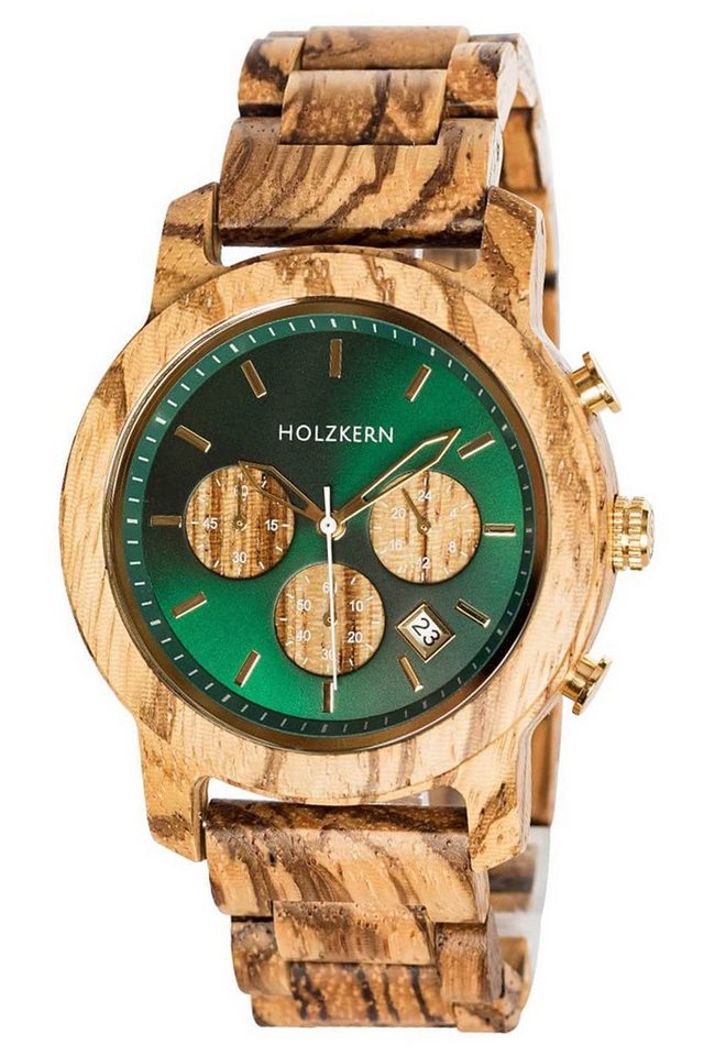 Holzkern Quarzuhr Chronograph Blätterdach Zebrano/Marmor von Holzkern