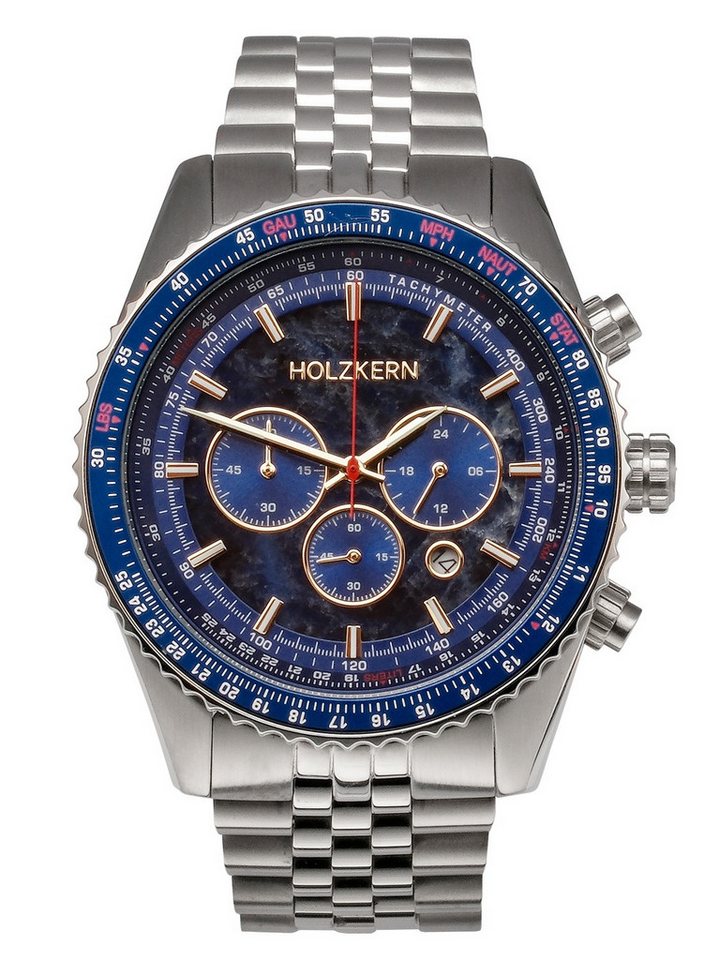 Holzkern Quarzuhr Chronograph Openhorizon Marmor Blau von Holzkern
