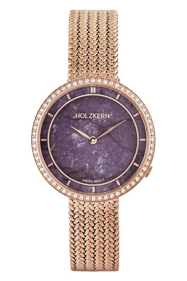 Holzkern Quarzuhr Coralline Amethyst/Roségoldfarben mit 2 Bändern von Holzkern