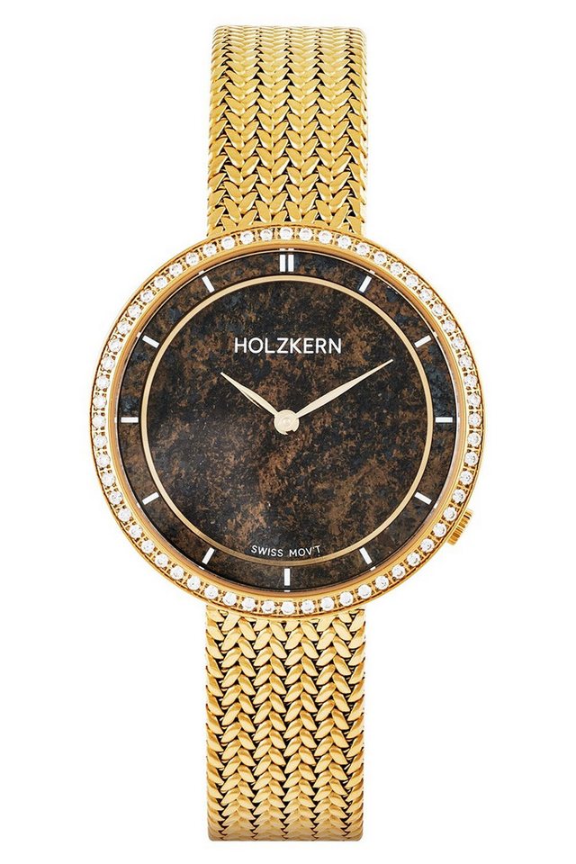 Holzkern Quarzuhr Coralline Bronzit/Goldfarben mit 2 Bändern von Holzkern