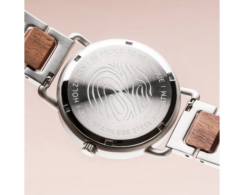 Holzkern Solaruhr Herrenuhr Solar Lauri Walnuss/Blatt Grün von Holzkern
