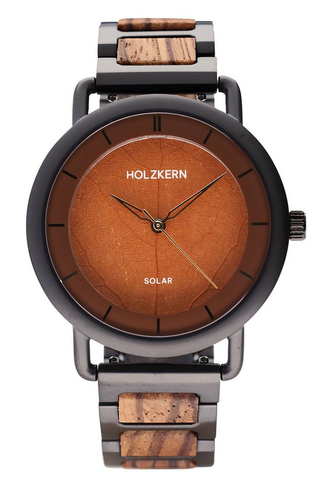 Holzkern Solaruhr Solar Lauri Zebrano/Blatt Braun von Holzkern
