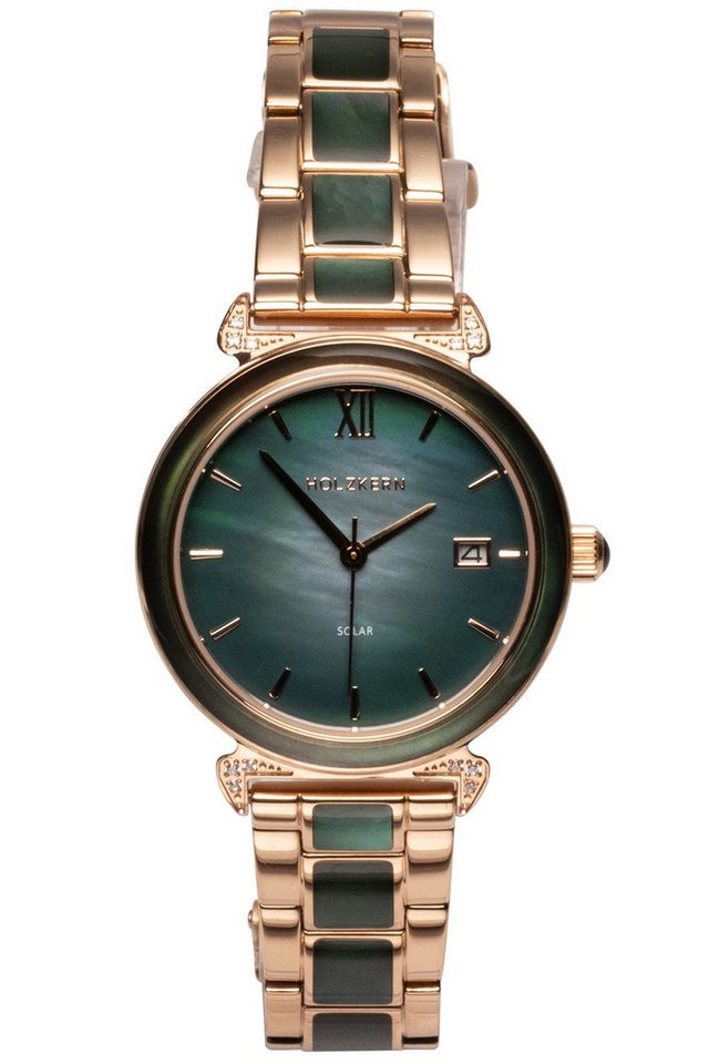 Holzkern Solaruhr Damen-Sunglister Grünes Perlmutt/Roségoldfarben von Holzkern