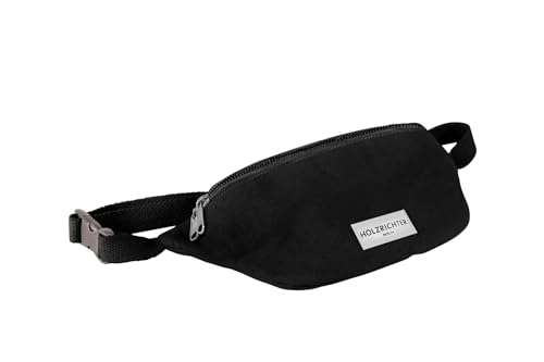 HOLZRICHTER Berlin - Große Bauchtasche aus 100% Baumwolle für Damen und Herren, 12 x 31 x 7,5 cm, Vintage Gürteltasche, Handgefertigte Hüfttasche, Premium Accessoire in Schwarz, No 3-2 von HOLZRICHTER Berlin