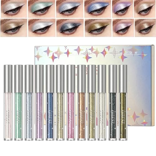 12 Farben Glitzer Liquid Lidschatten, Liquid Eyeshadow Makeup Langlebige Shiny Glitter Wasserdicht Schimmer und Glanz Lidschatten für Partyhochzeitsfest Oder Tägliches von Holzsammlung