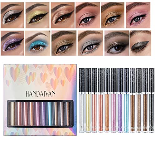 12 Farben Glitzer Liquid Lidschatten, Liquid Eyeshadow Makeup Langlebige Shiny Glitter Wasserdicht Schimmer und Glanz Lidschatten für Partyhochzeitsfest Oder Tägliches von Holzsammlung