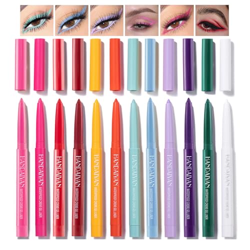 Holzsammlung 12 Farben Eyeliner Bunt Set Neon Eyeliner Stift Glatter Wasserfester Wischfester Langanhaltender Gel Eyeliner Weihnachts Makeup Geschenkset für Frauen#006 von Holzsammlung