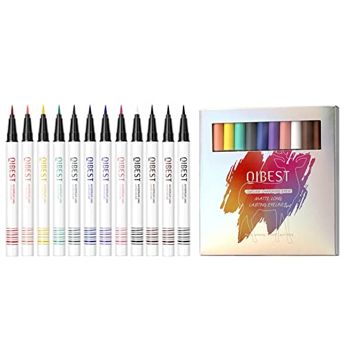 Holzsammlung 12 Farben Farbige Eyeliner Set, Weihnachten Halloween Farbiger Flüssiger Eyeliner Makeup Wischfest Wasserdicht Langlebiger Eyeliner, Hohe Farbe Multifunktionale Gesichtsmalerei Schminke von Holzsammlung