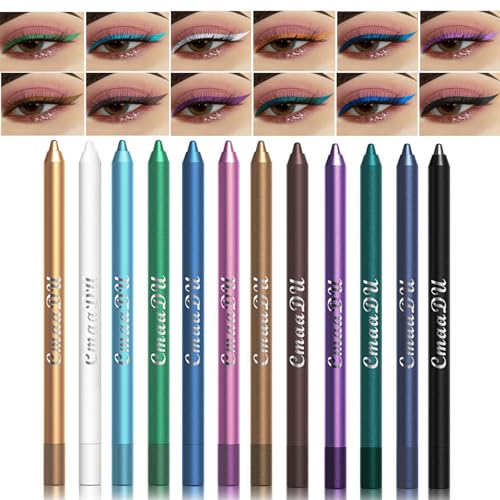 Holzsammlung 12 Farben Wasserdicht Matte Lidschatten Stift Set, Metallic Lidschattenstift, Pearl Glitter Lidschattenstift langanhaltend und Für Einfaches Auftragen von Holzsammlung