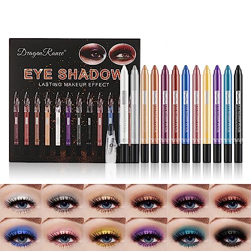 Holzsammlung 12 Farben Wasserdicht Matte Lidschatten Stift Set mit Anspitzer,Metallic Lidschattenstift, Pearl Glitter Lidschattenstift langanhaltend und Für Einfaches Auftragen von Holzsammlung