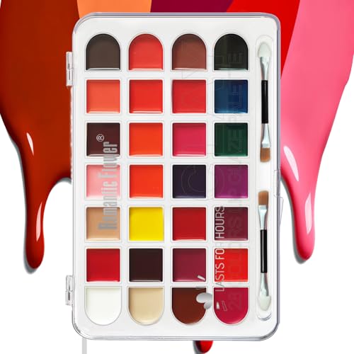 Holzsammlung 28 Farben Creme Lip Glaze Palette, Lipgloss, Lippenstift, Rouge und Lidschatten Multifunktional Make-Up Palette, Feuchtigkeitsspendende Wasserfeste Langanhaltende Lippen Cremige Formel von Holzsammlung