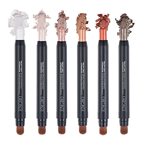 Holzsammlung 6 Farben Lidschatten Stift Set, Wasserdichter Matte Perlmuttartiger Pencil Crayon Creme Makeup Augenaufheller Stick Langanhaltende Schimmer Drehbar Lidschattenstift mit Mischpinsel von Holzsammlung