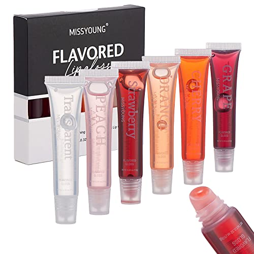 Holzsammlung 6 Stück Lip Gloss Obst Geschmack Feuchtigkeitsspendende Lippenstifte,Lip Plumping Lipstick Set,Glitzer Durchsichtig Lippenstift,Feuchtigkeit Lipgloss Shimmer Glass Luster Lip Glaze von Holzsammlung