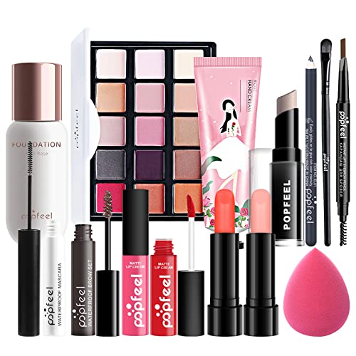 Holzsammlung Alles in Einem Make-Up-Set mit Wimperntusche, Augenbrauenstift, Lippenstift Und Concealer,Professionelles Make-Up-Set Tragbares Reisekosmetik-Set für Mädchen und Frauen von Holzsammlung