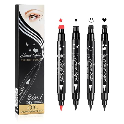 Holzsammlung Flüssig Eyeliner Set - 4 Stück Wasserfest Eyeliner mit Filzapplikator und Motivstempel, Liquid Winged Liner and Shape Stamp Eye Pen#B von Holzsammlung