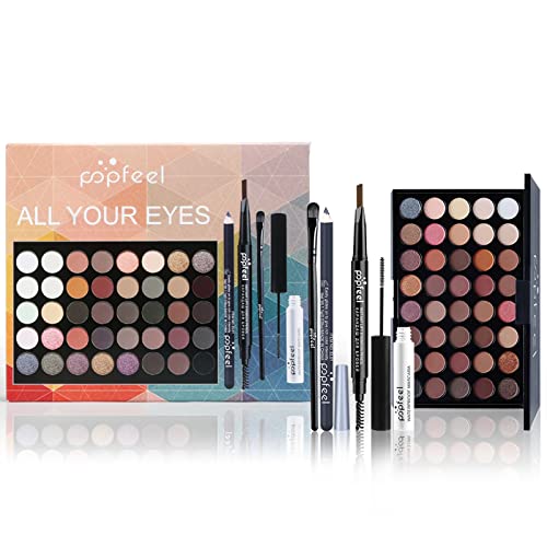 Holzsammlung All in One Make Up Set, Professionelles Make-up Sets, komplettes Starter-Kosmetik-Set, mit Lidschatten, Mascara, Eyeliner-Stift, Pinsel, Für Frauen Mädchen #A von Holzsammlung