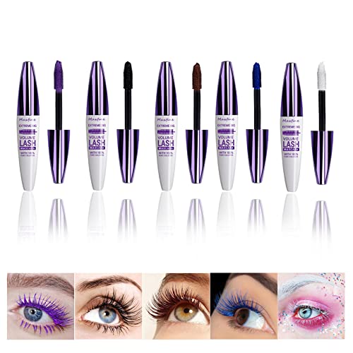 Holzsammlung Mascara,5 Farben Buntes Mascara-Set,5D Seidenfaser-Wimpern-Wimperntusche wasserdicht,Volumizing Wimpern Curling Slender Langlebig Augen Make-up von Holzsammlung