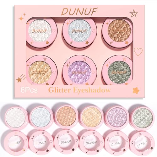 Holzsammlung Schimmernder Puder Lidschatten, 6 Farben Glitzer Lidschatten, Mini Make Up Palette Kompakter Lidschatten, Aufhellend Feuchtigkeitsspendend, Sofortige, Glatt und Langanhaltend Farbabgab von Holzsammlung